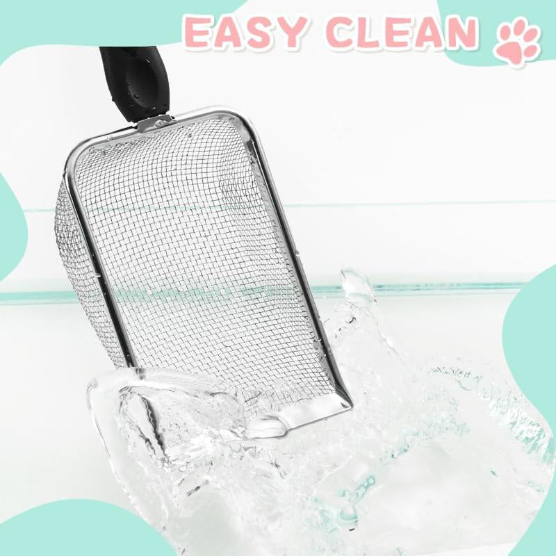 Cat Litter Scoop, Sturdy Litter Cleaner Corner Shovel, Stainless Steel Mesh Litter Shovel, Long Handle Beach Shovel, Pet Supplies, Christmas Gift