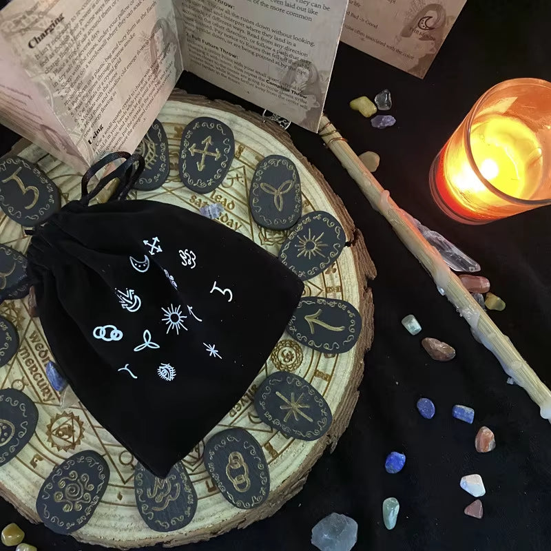 Discover Your Future with the 14 Pcs Engraved Wood Runes Stone Set - Perfect for Witches, Altar Decor, and Divination!