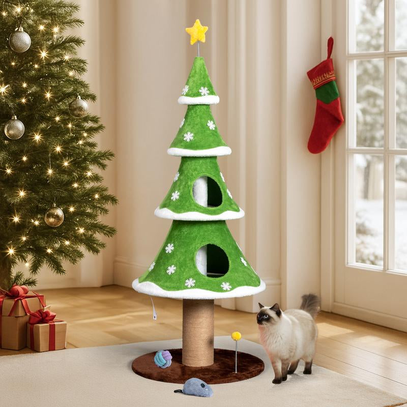 Turn Your Cat into a Festive Feline with the 59-Inch Tall Christmas Tree Cat Tower: Cozy Condos, Scratchy Posts, and Plenty of Cat-tastic Fun!