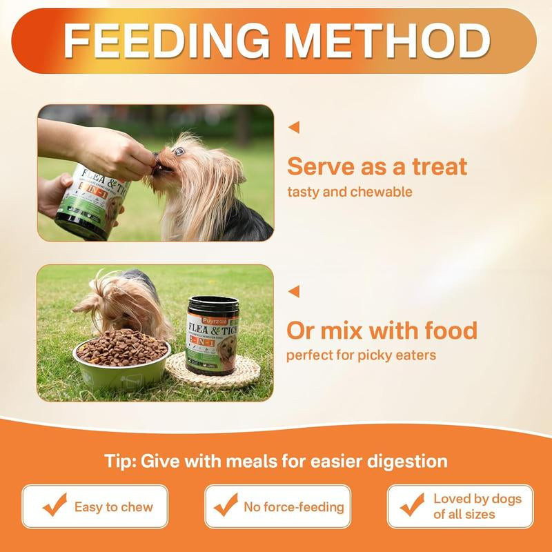 PUYRZOE 5-In-1 Natural Flea & Tick Chews for Dogs | Grain-Free Formula Supporting Joint, Skin, Immune, and Digestive Health | Delicious Beef Flavor for All Ages