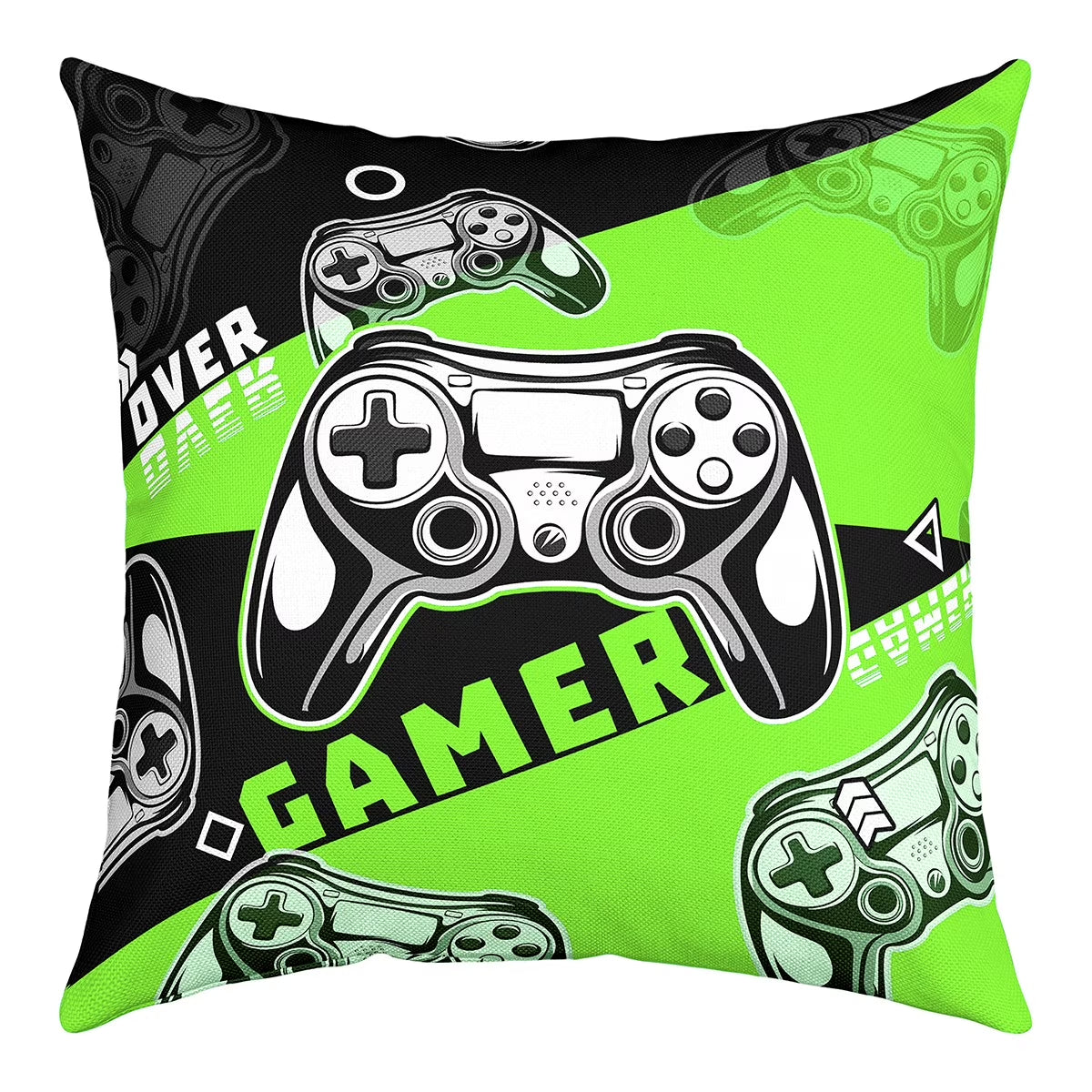 Gamer Pillow Cover Teens,Video Game Throw Pillow Cover 22X22 Inch,Gaming Cushion Cover Gamer Room Decor,Green Black Gamepad Controller Decorative Pillow Cover