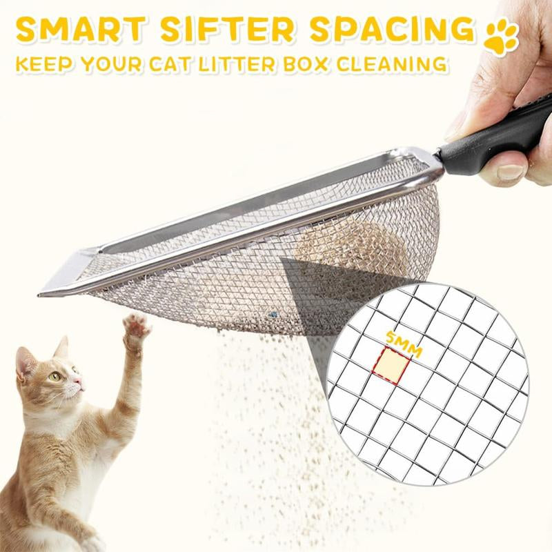 Cat Litter Scoop, Sturdy Litter Cleaner Corner Shovel, Stainless Steel Mesh Litter Shovel, Long Handle Beach Shovel, Pet Supplies, Christmas Gift