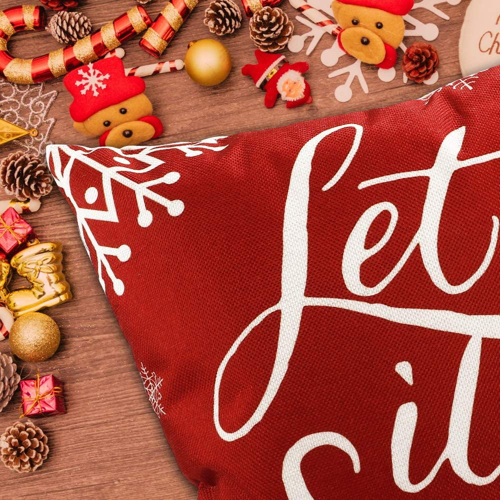 Christmas Pillow Covers,  18 X 18" Set of 4 Farmhouse Pillow Covers Holiday Rustic Linen Pillow Case for Sofa Couch Christmas Decorations Throw Pillow Covers, Red