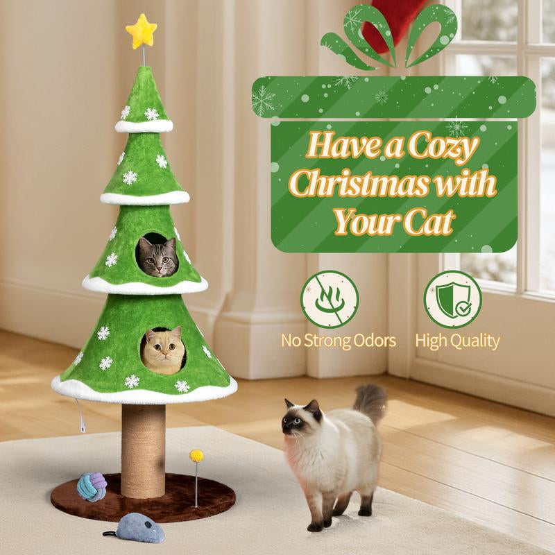 Turn Your Cat into a Festive Feline with the 59-Inch Tall Christmas Tree Cat Tower: Cozy Condos, Scratchy Posts, and Plenty of Cat-tastic Fun!