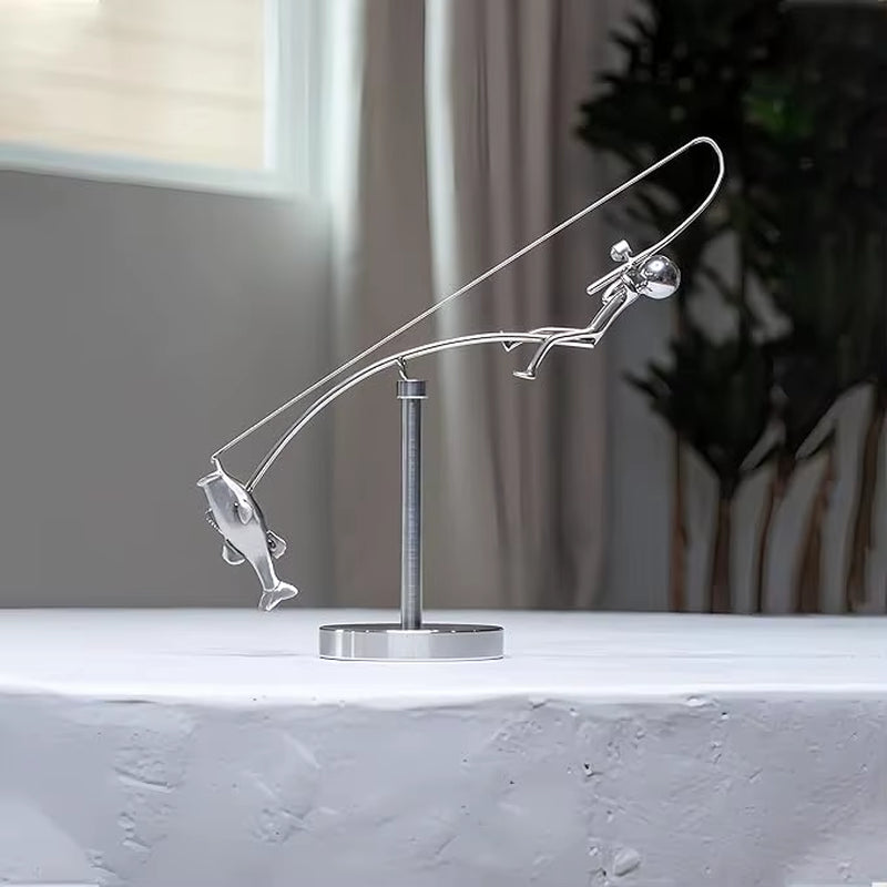 The Perfect Fisherman Balancing Sculpture: Metal Statue Handicraft for Angler Enthusiasts - Ideal Home Desktop Decor