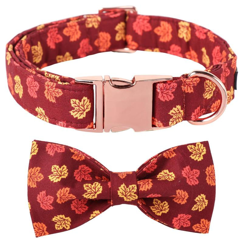 Stylish Maca Bates Halloween Dog Collar - Adjustable Ghost & Pumpkin Design with Bowtie, Perfect Gift for Dogs of All Sizes!