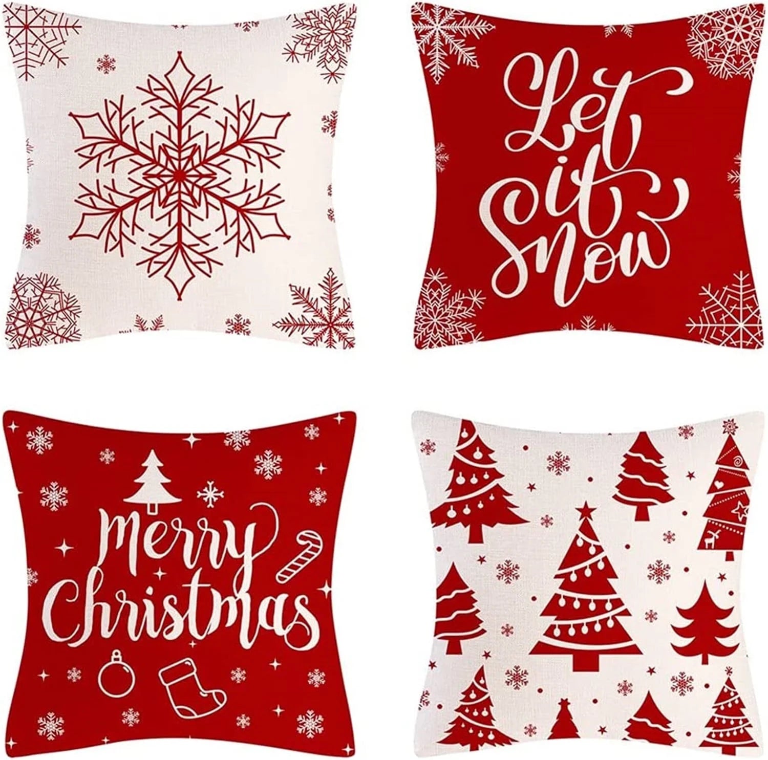 Christmas Pillow Covers,  18 X 18" Set of 4 Farmhouse Pillow Covers Holiday Rustic Linen Pillow Case for Sofa Couch Christmas Decorations Throw Pillow Covers, Red