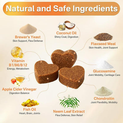 PUYRZOE 5-In-1 Natural Flea & Tick Chews for Dogs | Grain-Free Formula Supporting Joint, Skin, Immune, and Digestive Health | Delicious Beef Flavor for All Ages