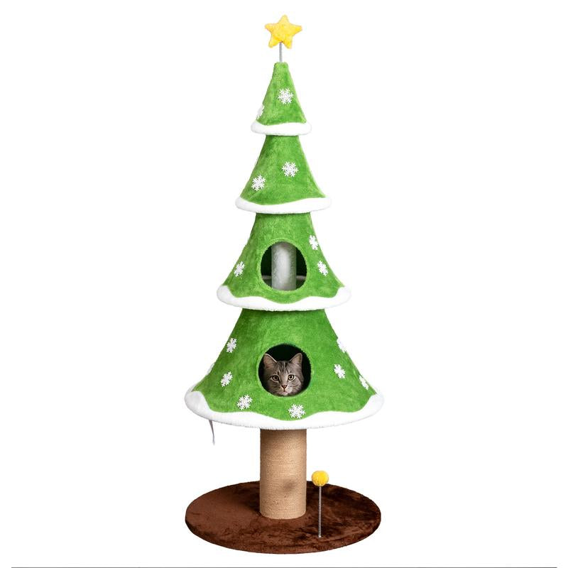 Turn Your Cat into a Festive Feline with the 59-Inch Tall Christmas Tree Cat Tower: Cozy Condos, Scratchy Posts, and Plenty of Cat-tastic Fun!