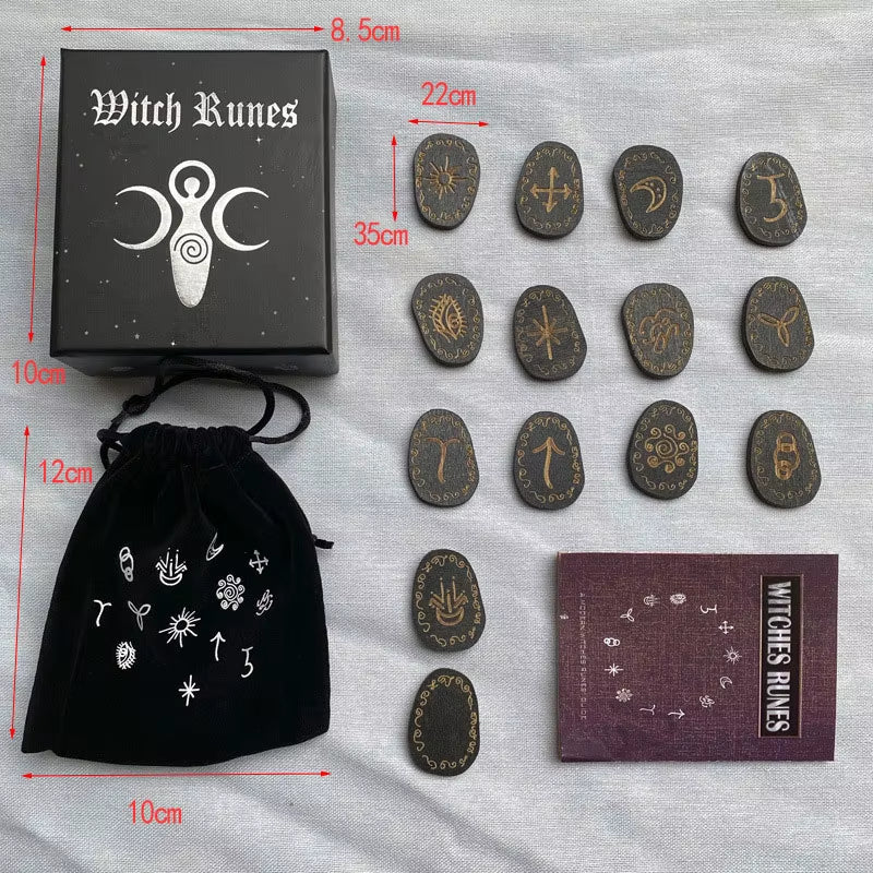Discover Your Future with the 14 Pcs Engraved Wood Runes Stone Set - Perfect for Witches, Altar Decor, and Divination!