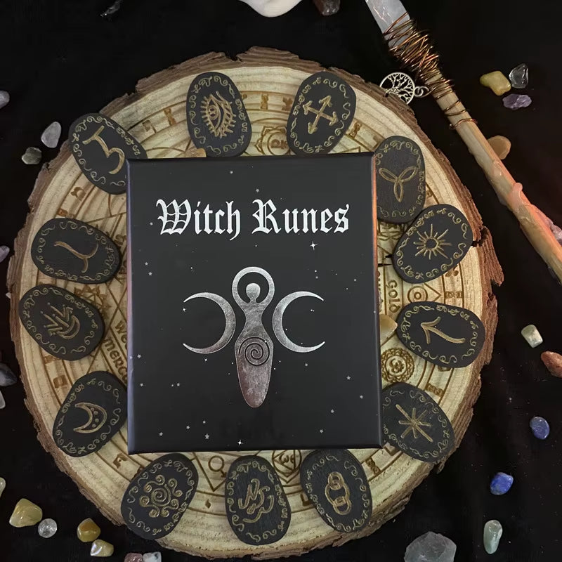 Discover Your Future with the 14 Pcs Engraved Wood Runes Stone Set - Perfect for Witches, Altar Decor, and Divination!