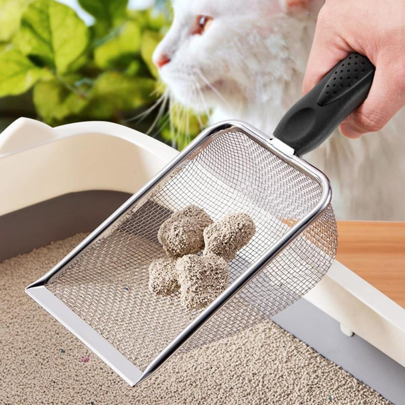 Cat Litter Scoop, Sturdy Litter Cleaner Corner Shovel, Stainless Steel Mesh Litter Shovel, Long Handle Beach Shovel, Pet Supplies, Christmas Gift