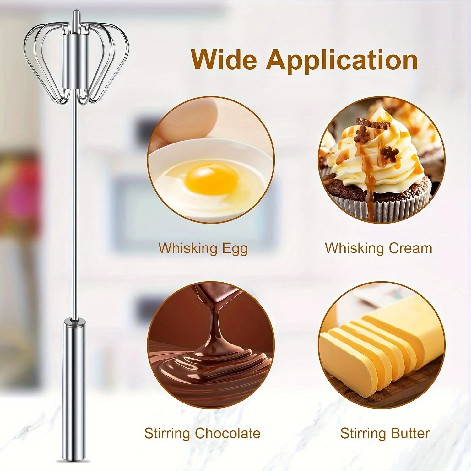 Effortless Egg Beating: Durable Stainless Steel Semi-Automatic Mixer for Perfect Kitchen Baking
