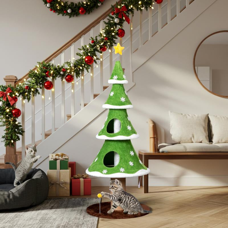 Turn Your Cat into a Festive Feline with the 59-Inch Tall Christmas Tree Cat Tower: Cozy Condos, Scratchy Posts, and Plenty of Cat-tastic Fun!