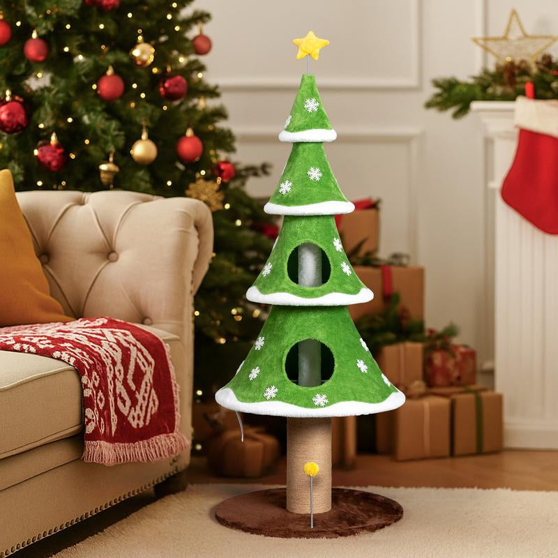 Turn Your Cat into a Festive Feline with the 59-Inch Tall Christmas Tree Cat Tower: Cozy Condos, Scratchy Posts, and Plenty of Cat-tastic Fun!