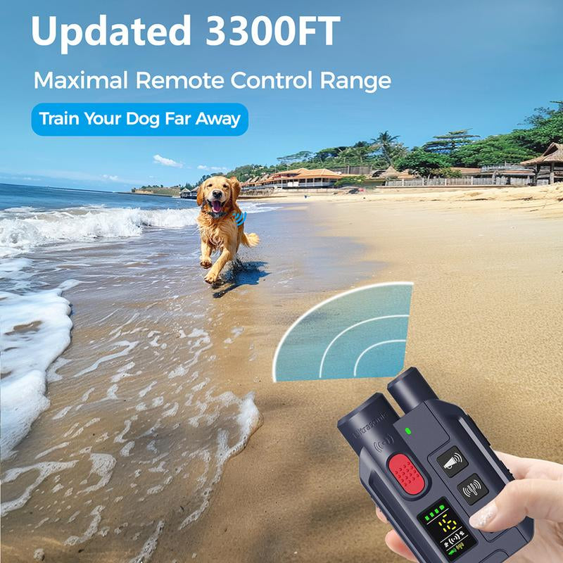 Ultimate 3300Ft Dog Shock Collar - 2-In-1 Ultrasonic Training System with Remote for Dogs 8-150Lbs - Rechargeable, Waterproof, and Safe Training Modes
