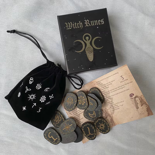 Discover Your Future with the 14 Pcs Engraved Wood Runes Stone Set - Perfect for Witches, Altar Decor, and Divination!
