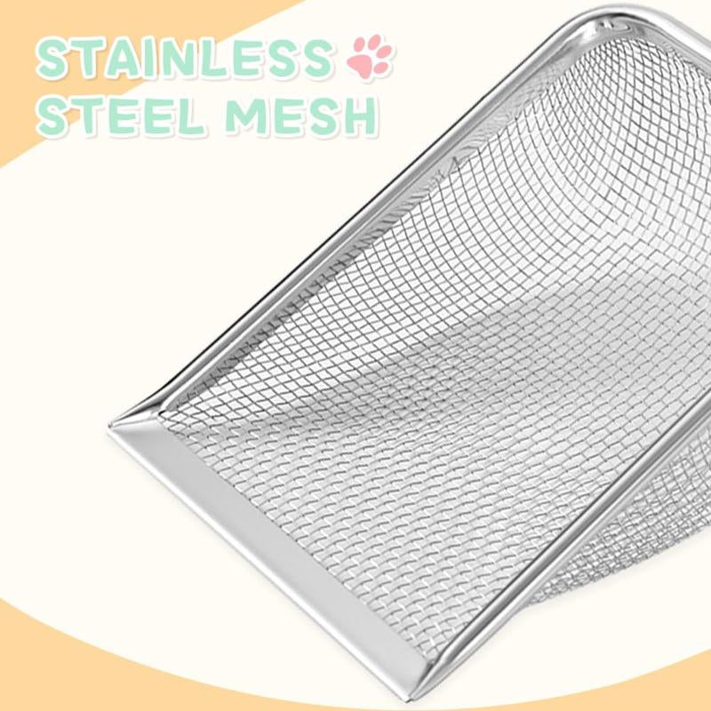 Cat Litter Scoop, Sturdy Litter Cleaner Corner Shovel, Stainless Steel Mesh Litter Shovel, Long Handle Beach Shovel, Pet Supplies, Christmas Gift